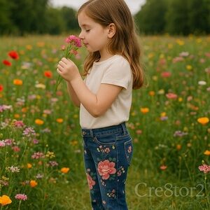 🎀🆕 GAP Girls Dark Blue Floral Jeans 5T